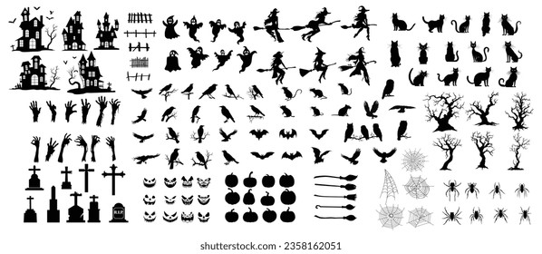 Collection of Halloween silhouette icon and  character. Hand drawn