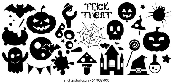 Collection of Halloween Silhouettes Black Icon on a White Background. Vector Illustration.