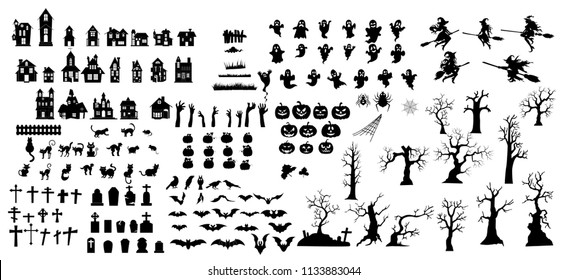 Collection of halloween silhouettes icon and  character.