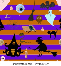 Collection of halloween silhouettes icon and character
