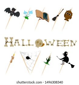 Collection of halloween silhouettes icon and character on a white background.