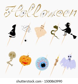 Collection of halloween silhouettes icon and character on a white background.