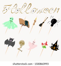 Collection of halloween silhouettes icon and character on a white background.