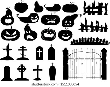 Collection of halloween silhouettes icon and character.