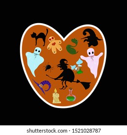 Collection of halloween silhouettes icon and character