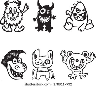 Collection of halloween silhouettes icon and character, elements for halloween decorations Premium Vector 