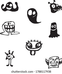 Collection of halloween silhouettes icon and character, elements for halloween decorations Premium Vector 