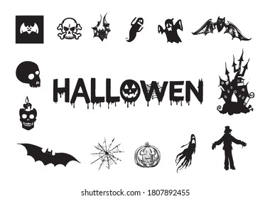 Collection of halloween silhouettes icon and character
