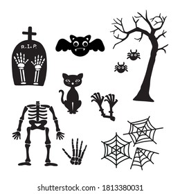 Collection of halloween silhouettes icon and character.