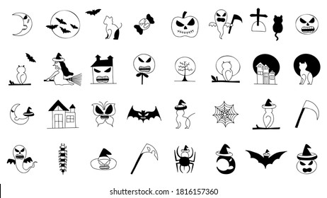 Collection of halloween silhouettes icon and character.