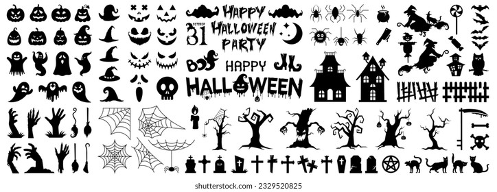 Collection of halloween silhouettes icon and character.