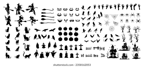 Collection of halloween silhouettes icon and  character.