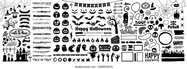 Collection of halloween silhouettes icon and characters