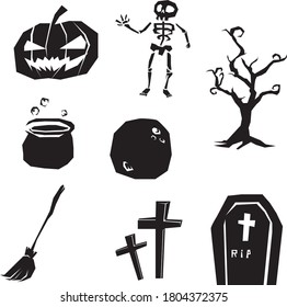 Collection of halloween silhouettes icon and character.vector