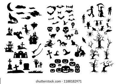 The Collection of halloween silhouettes icons and characters, Shape of halloween character ready made for use. EPS10 Vector.