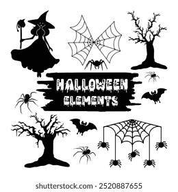 Kollektion von Halloween Silhouetten Illustration auf weißem Hintergrund