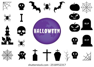 Collection of Halloween silhouettes, Pumpkin and Skull