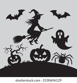 Collection of Halloween silhouettes. halloween silhouette vector set