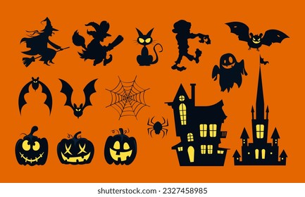collection of Halloween silhouettes, vector illustration