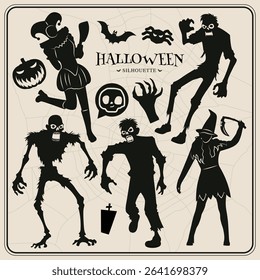 Collection of Halloween silhouettes with zombie and friends