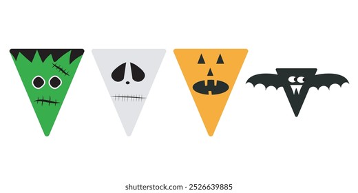 Collection of Halloween spooky characters and stuff. Helloween bundle with pumpkin, hat, ghosts for October party. Childish Halloween set. Flat vector illustration