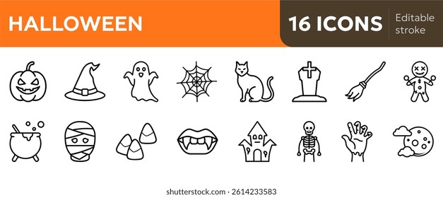 collection of Halloween spooky icons 
