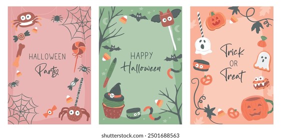 Collection of Halloween sweet treats vector illustration poster