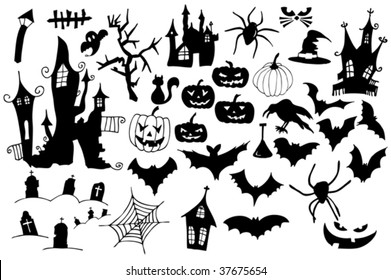 Collection of halloween symbols. Easy to edit vector image.