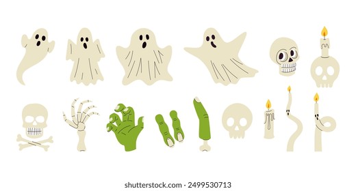 A collection of Halloween themed images including ghosts, skeletons, skulls and fingers