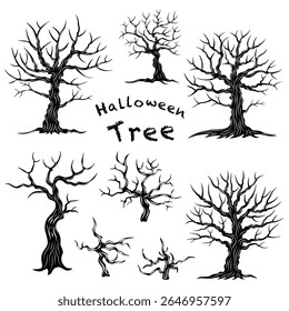A collection of Halloween tree vectors that can be used in many different ways such as Halloween decorations, stickers, greeting cards, digital prints, postcards, paper patterns, scrapbooks and more.