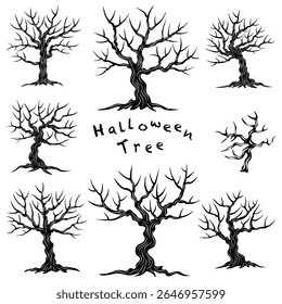 A collection of Halloween tree vectors that can be used in many different ways such as Halloween decorations, stickers, greeting cards, digital prints, postcards, paper patterns, scrapbooks and more.