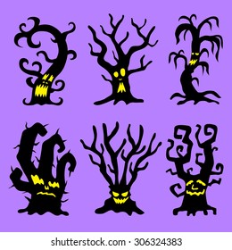 Collection of halloween trees silhouettes