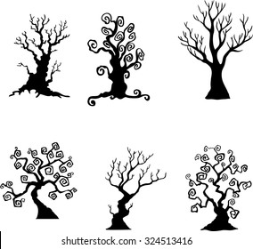 Collection of halloween trees silhouettes