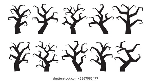 Collection of halloween trees silhouettes icon. Vector illustration in hand drawn style