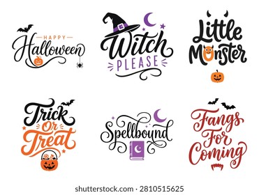 Collection of halloween typography lettering featuring witch pumpkin and, d cor