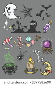 Collection of Halloween vector illustrations suitable for stickers, posters and decoration that require Halloween elements