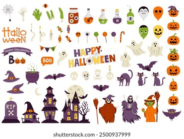 A collection of Halloween-themed design elements