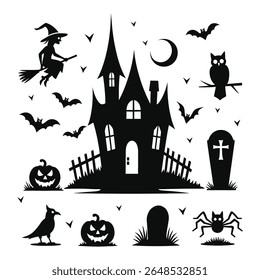 Coleção de abóboras vetoriais com tema de Halloween, morcegos e design de elemento assustador.