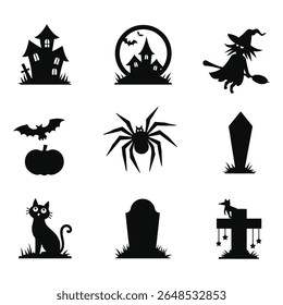 Coleção de abóboras vetoriais com tema de Halloween, morcegos e design de elemento assustador.
