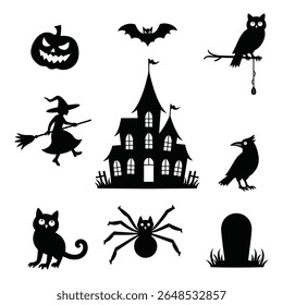 Coleção de abóboras vetoriais com tema de Halloween, morcegos e design de elemento assustador.