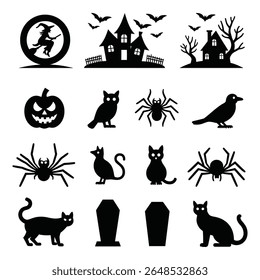 Coleção de abóboras vetoriais com tema de Halloween, morcegos e design de elemento assustador.