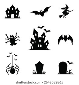 Coleção de abóboras vetoriais com tema de Halloween, morcegos e design de elemento assustador.
