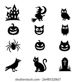 Coleção de abóboras vetoriais com tema de Halloween, morcegos e design de elemento assustador.