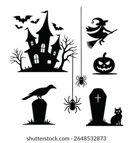 Coleção de abóboras vetoriais com tema de Halloween, morcegos e design de elemento assustador.