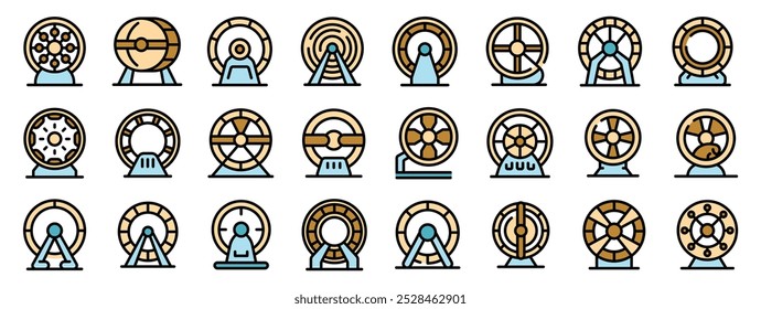 Coleção de ícones da roda de hamster mostrando diferentes estilos e desenhos para exercícios e brincadeiras