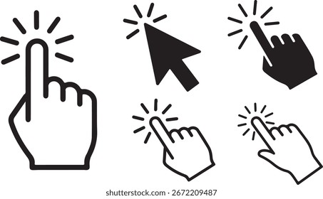 Collection of hand and arrow cursor icons for digital interaction