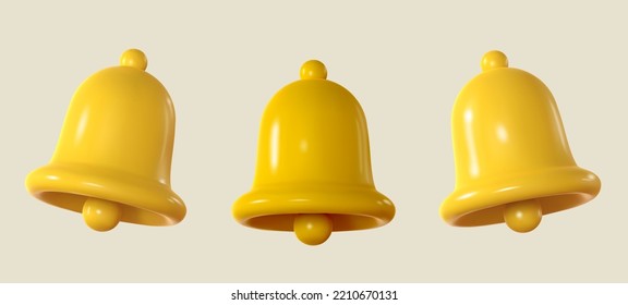 Collection Hand bells, realistic 3d on violet background. Vector illustration