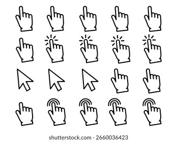 Collection of Hand Cursor Icons for Website and App Design. hand cursor, cursor, pointer, click, tap, touch, interface, ui, ux, design, icon, icons, set.