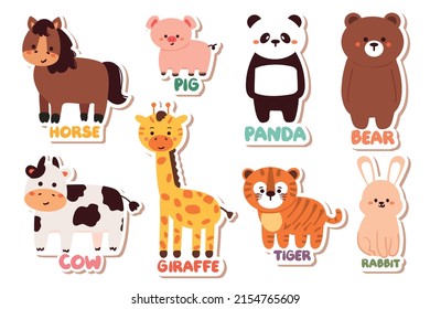 collection of hand drawing cartoon animal sticker set