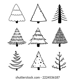 Sammlung Hand Zeichnung Weihnachtskiefer Baum .